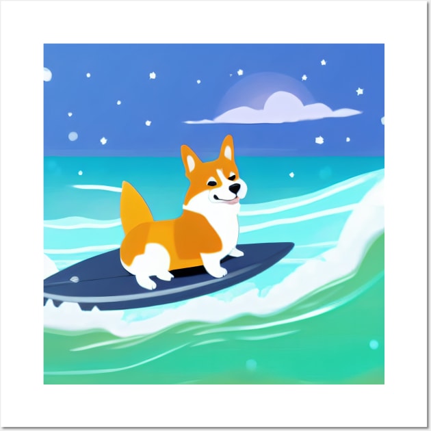 Surfing Corgi Dog Wall Art by nicecorgi